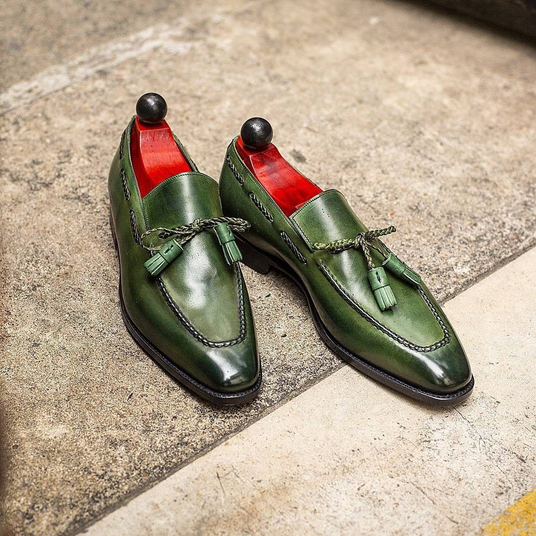 Chaussures de Tassel Vert PU pour hommes de style britannique