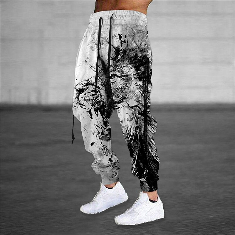 Pantalon retro Harem drawstring élastique avec imprimé animal 3D pour hommes Pantalons athlétique