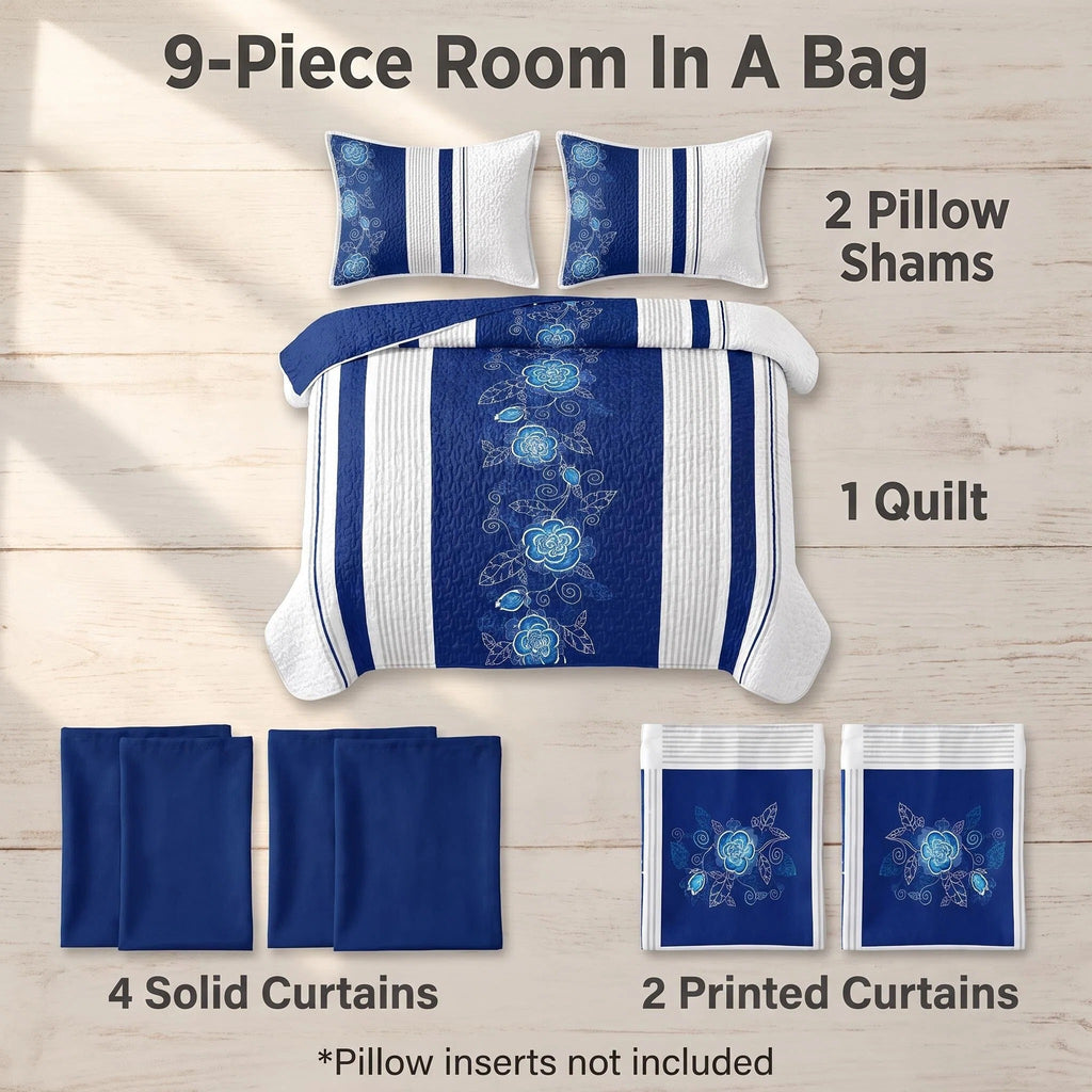 Couche de lit et d'un rideau bleu profond 9 pièces