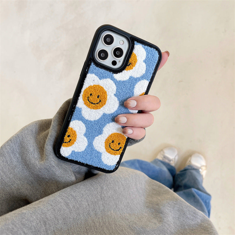 Cas de téléphone en peluche de fleurs créative et simple