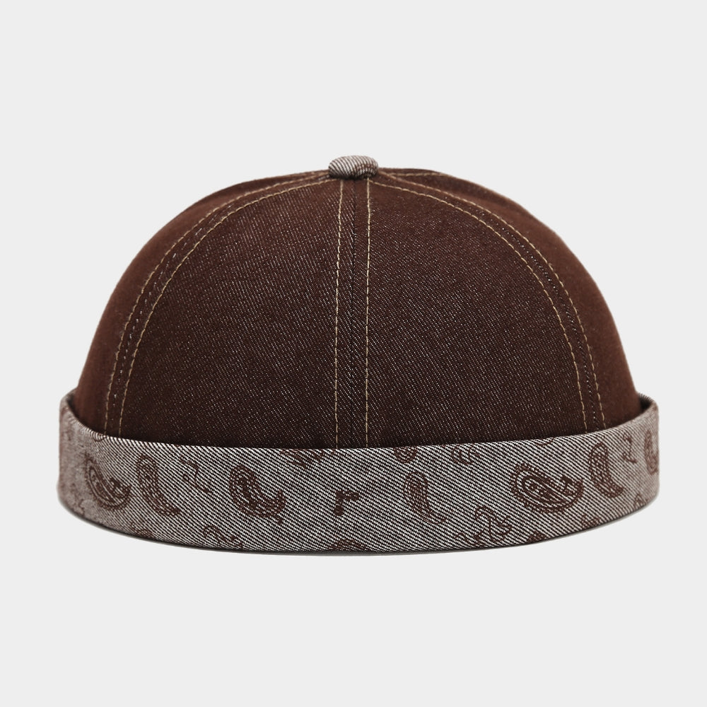 Cashew Flower Rolled-edge Melon Skin Cap - Rétro hommes et femmes sans brim Landlord H