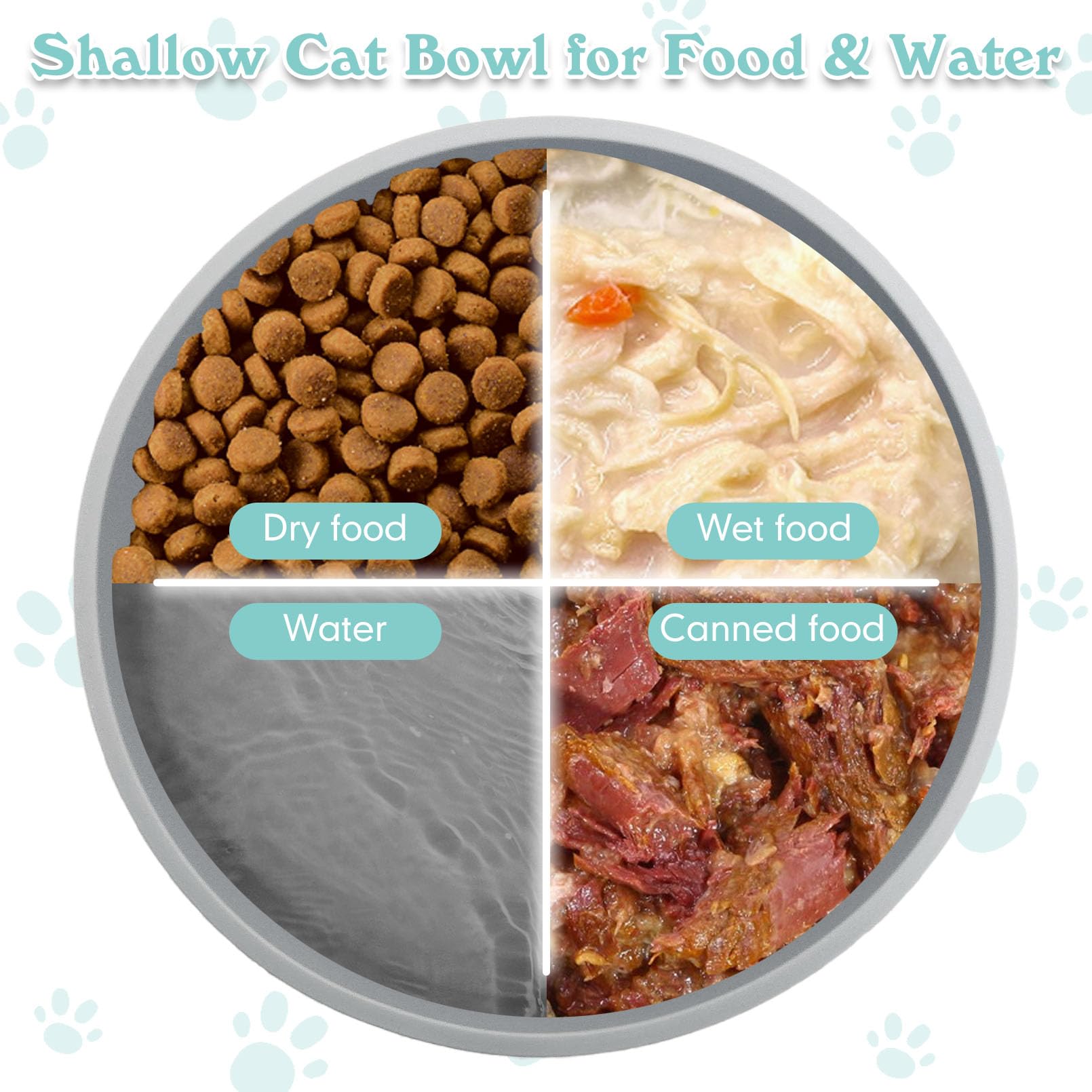 Silicone Cat Food Bowl Plats peu profonds Large Cats Bowls Kitty Plates Relief Whisker Fatigue
