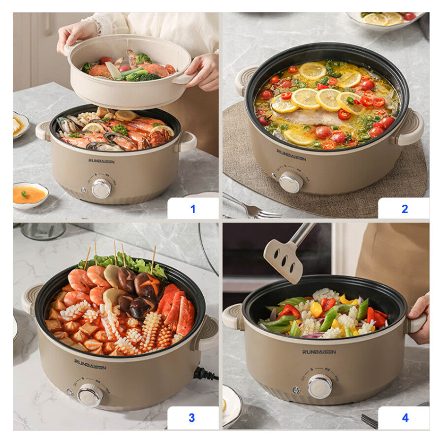 4.5L Électrique Slow Cooker Glass Lid Non Stick Rice Cuisson Poêle à frire