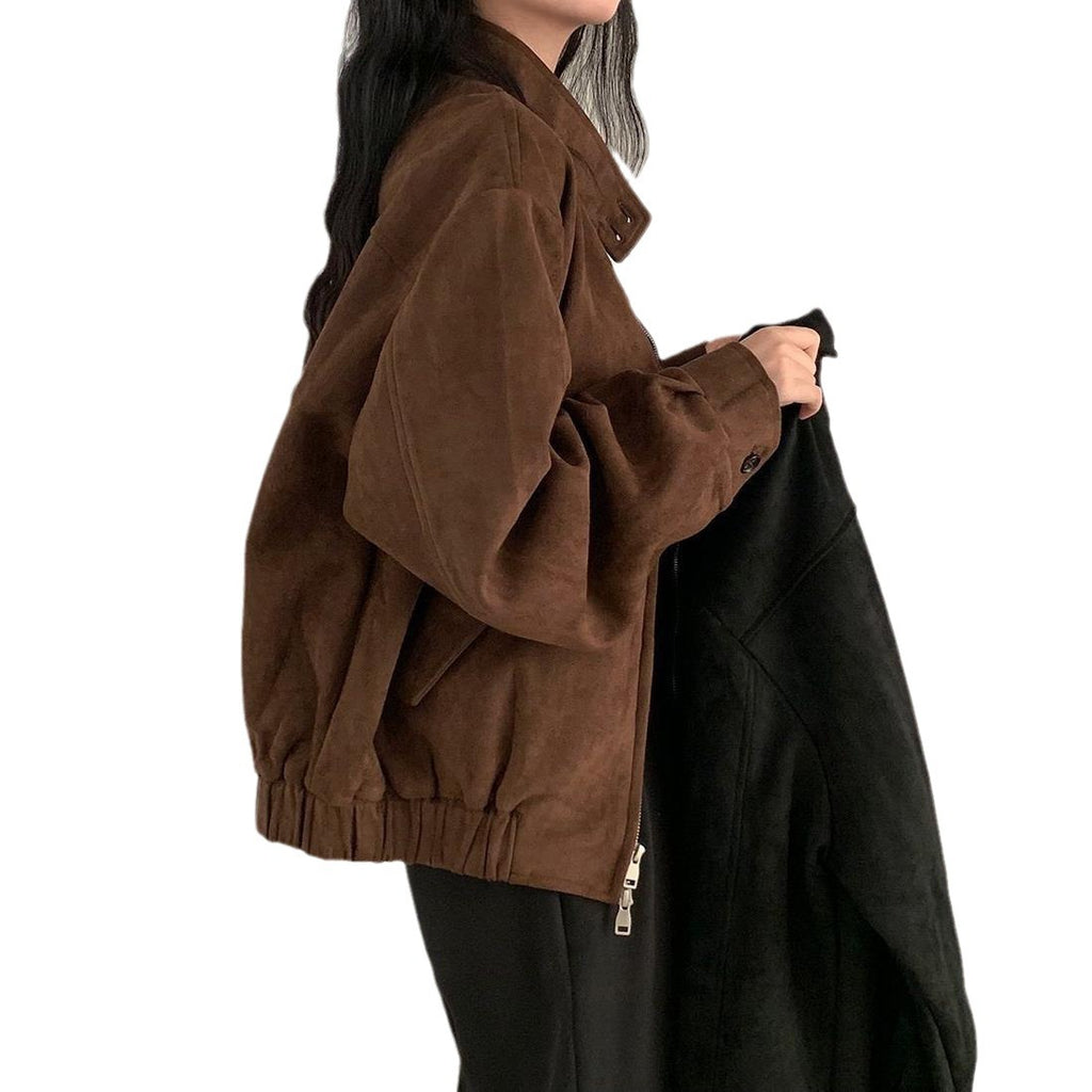 Veste d'hiver rétro chaude de Deerskin Velvet Double Zipper