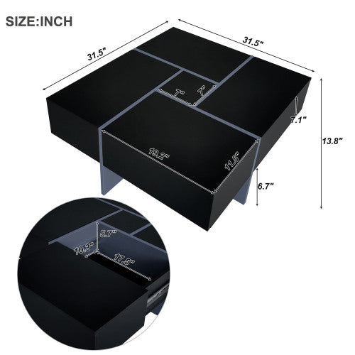 Table de café design unique avec 4 compartiments de rangement cachés