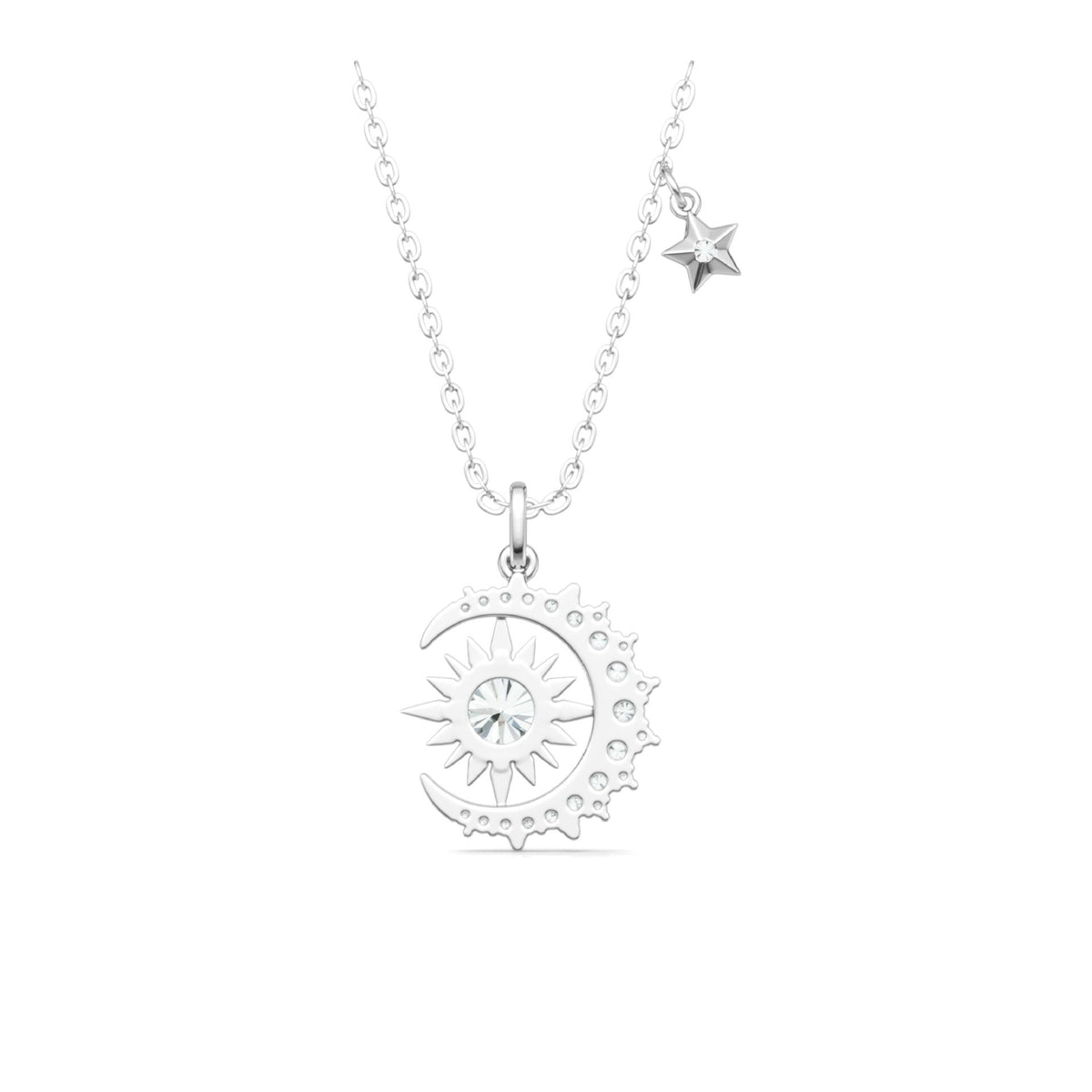 S925 Collier en argent 1ct Moissanite Moon Star
