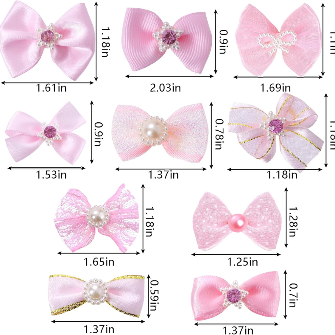 20 PCS Cute Dog Hair Bows with Rubber Bands, Elastic Handmade Mix Style Lace Rhinestone Pea