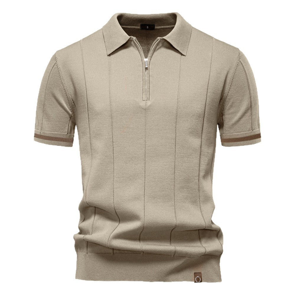 Polo tricoté casual homme avec un col tournant et manches courtes