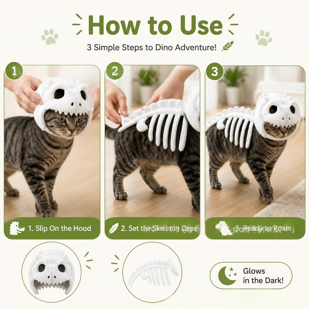 Costume de chat de squelette de dinosaure