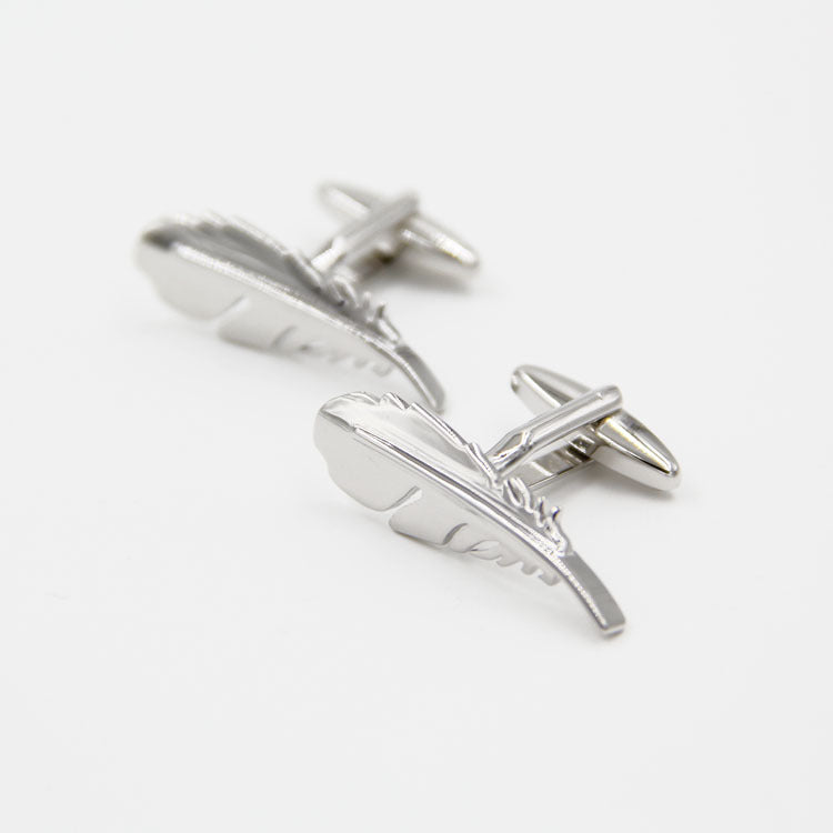 Simple homme style français argent plume forme Cufflinks ongles