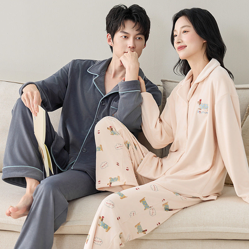 Couples Pyjama AutomneHiver Épaisseur Fleece-lined Fleece Hommes Ensemble