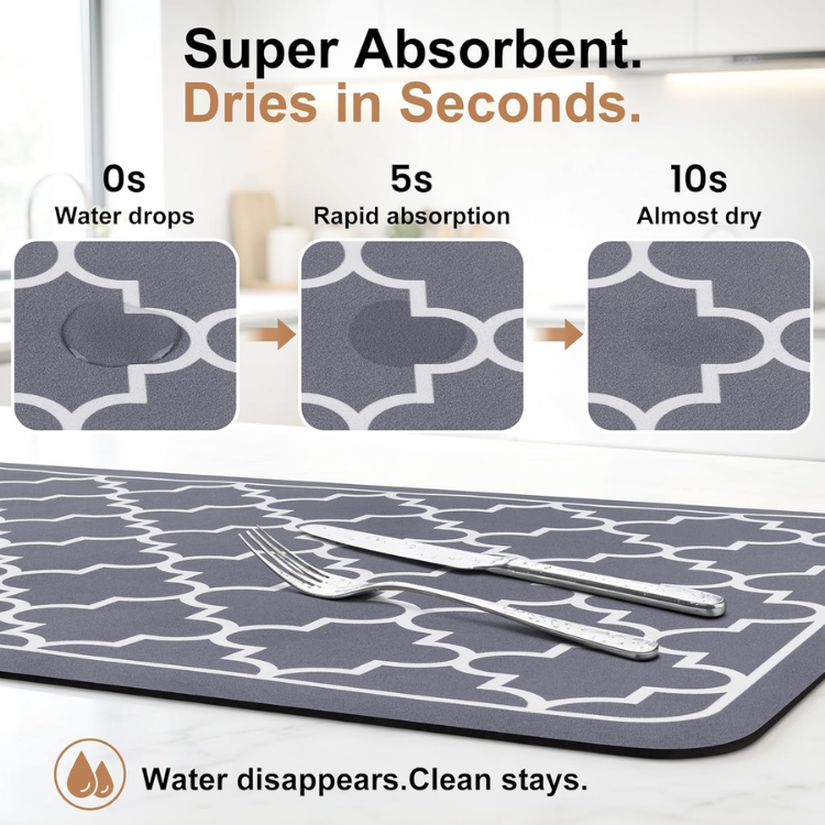 Tapis de séchage à vaisselle Super Absorbant Tapis de séchage à grandes moustiquaires pour comptoir de cuisine Facile