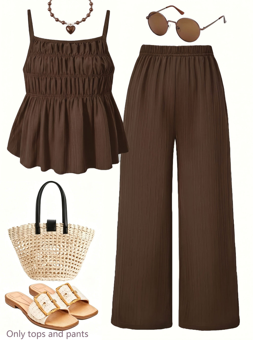 Ensemble de camisole et pantalons à large jambe à texture rusée