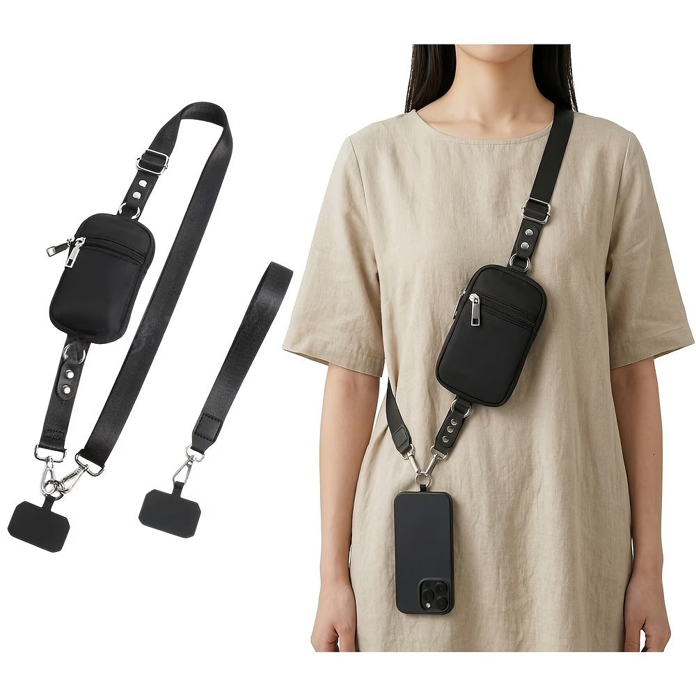 Twill Glossy Ribbon Phone Lanyard Bracelet de poignet amovible avec une petite poche de monnaie