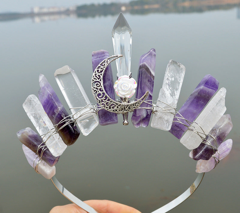Crown Hair Accessoires naturels de colonne de cristal