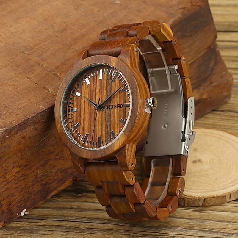 Montre Quartz de style pointeur en bois