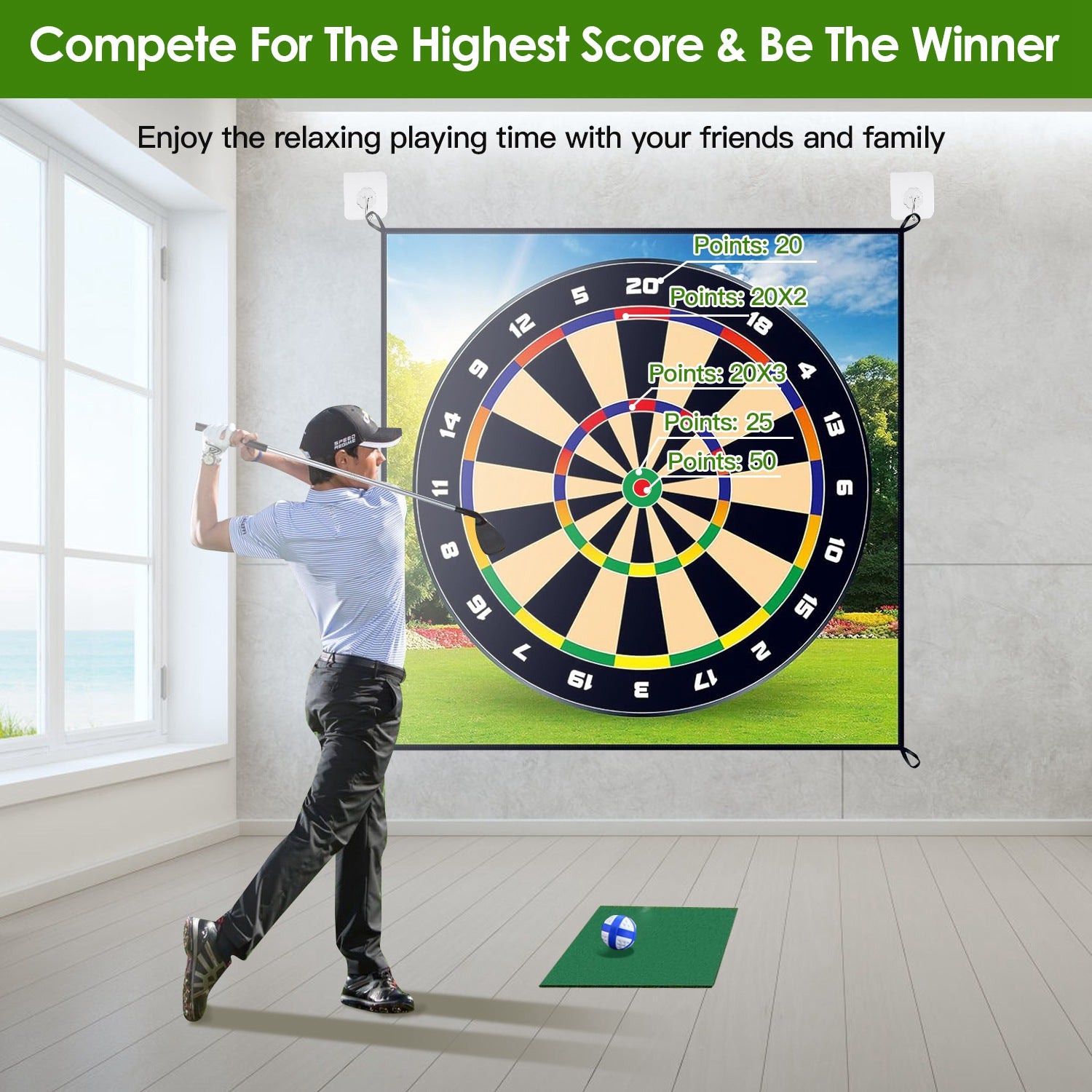 Golf Chipping Dart Jeu Mat Set avec 20 balles collantes au sol Stakes Crochets suspendus portant