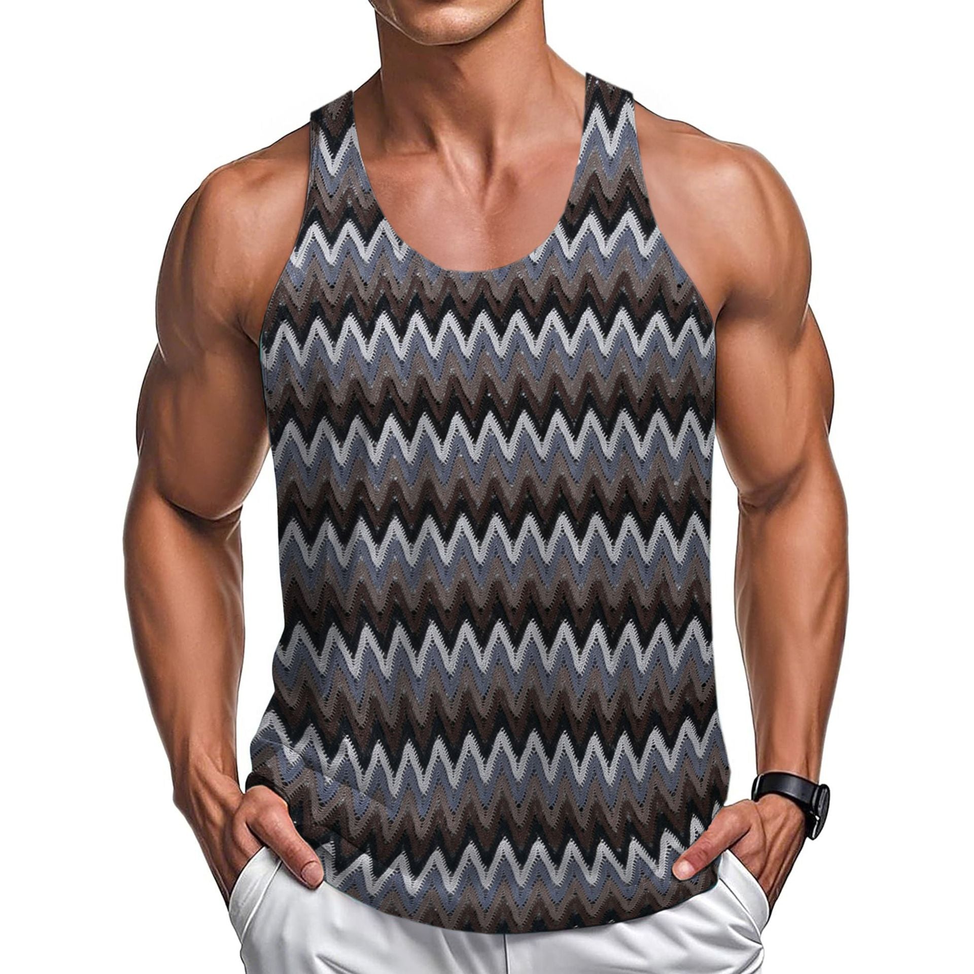 Été Casual Vêtements Hommes Retro Style Contraste Couleur Wave Couleur Bandes Tissu Veste