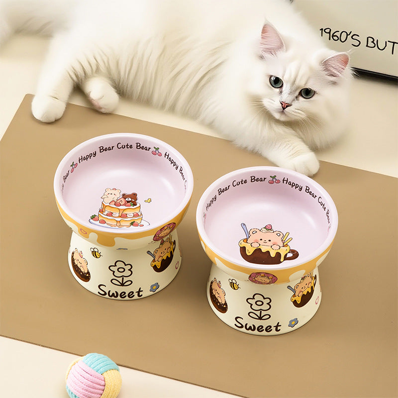 Bol en céramique grand calibre pour animaux de compagnie avec support de cou