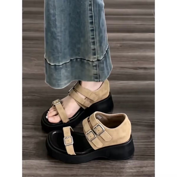 Femmes Vintage Square Toe Platform Sandales romaines