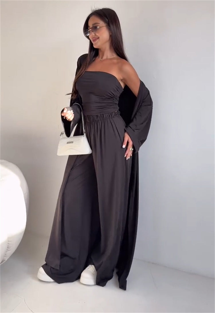 Cross Border European and American Style Women's Fashion Casual Loose Three Piece Set longue
