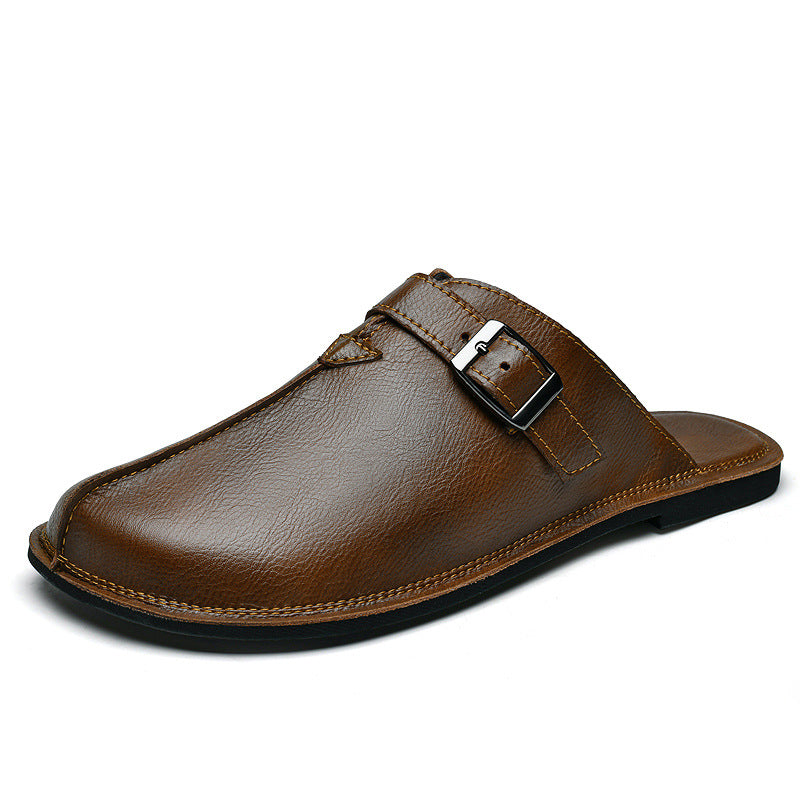 Cowhide Vintage style britannique chaussures de plage de Sandales plats