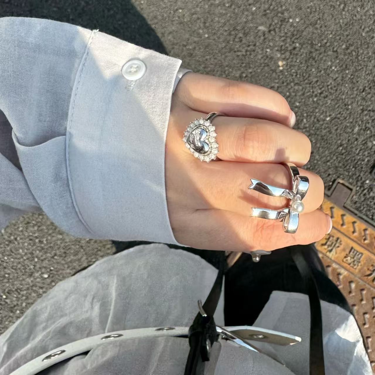 La lumière des femmes de luxe Pearl Heart Anneau ouvert