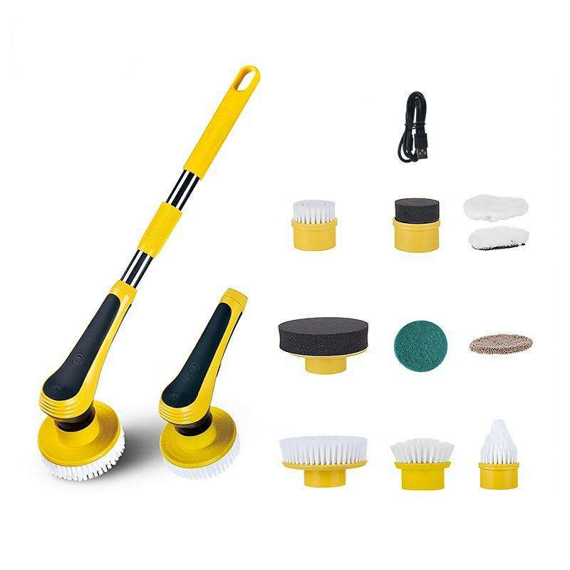 Scrubber de spin électrique jaune avec poignée télescopique