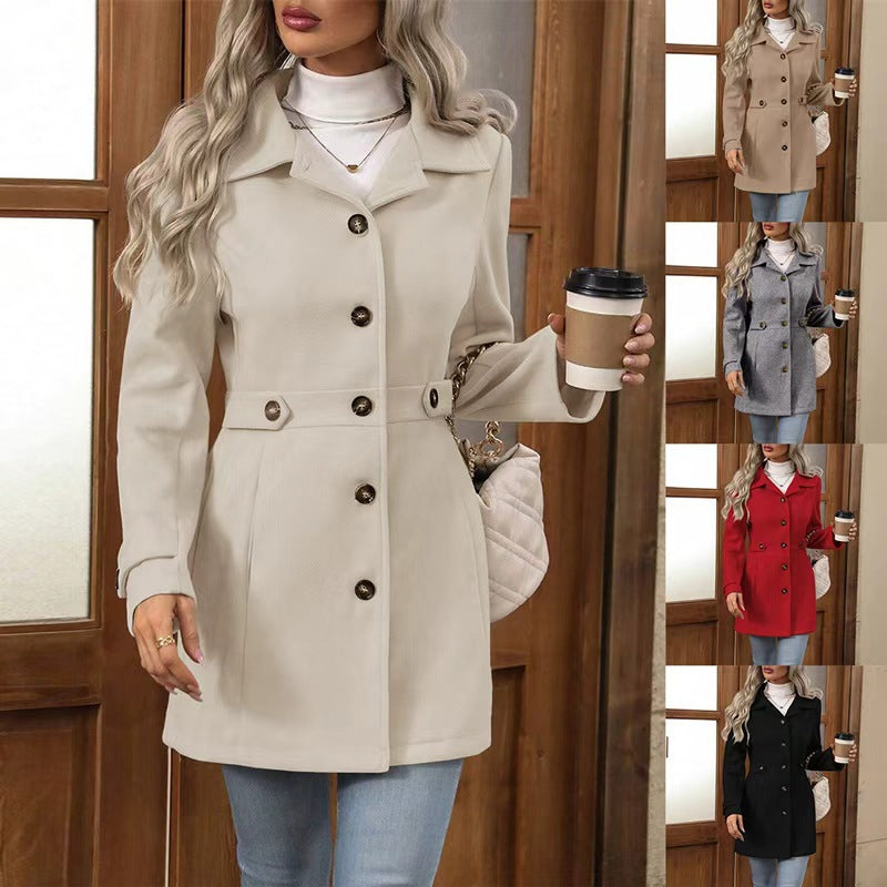 Élégant manteau de laine avec un lapel et des boutons