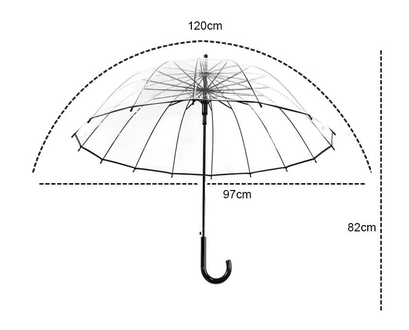 Grande poignée longue 16 Rib transparent parapluie