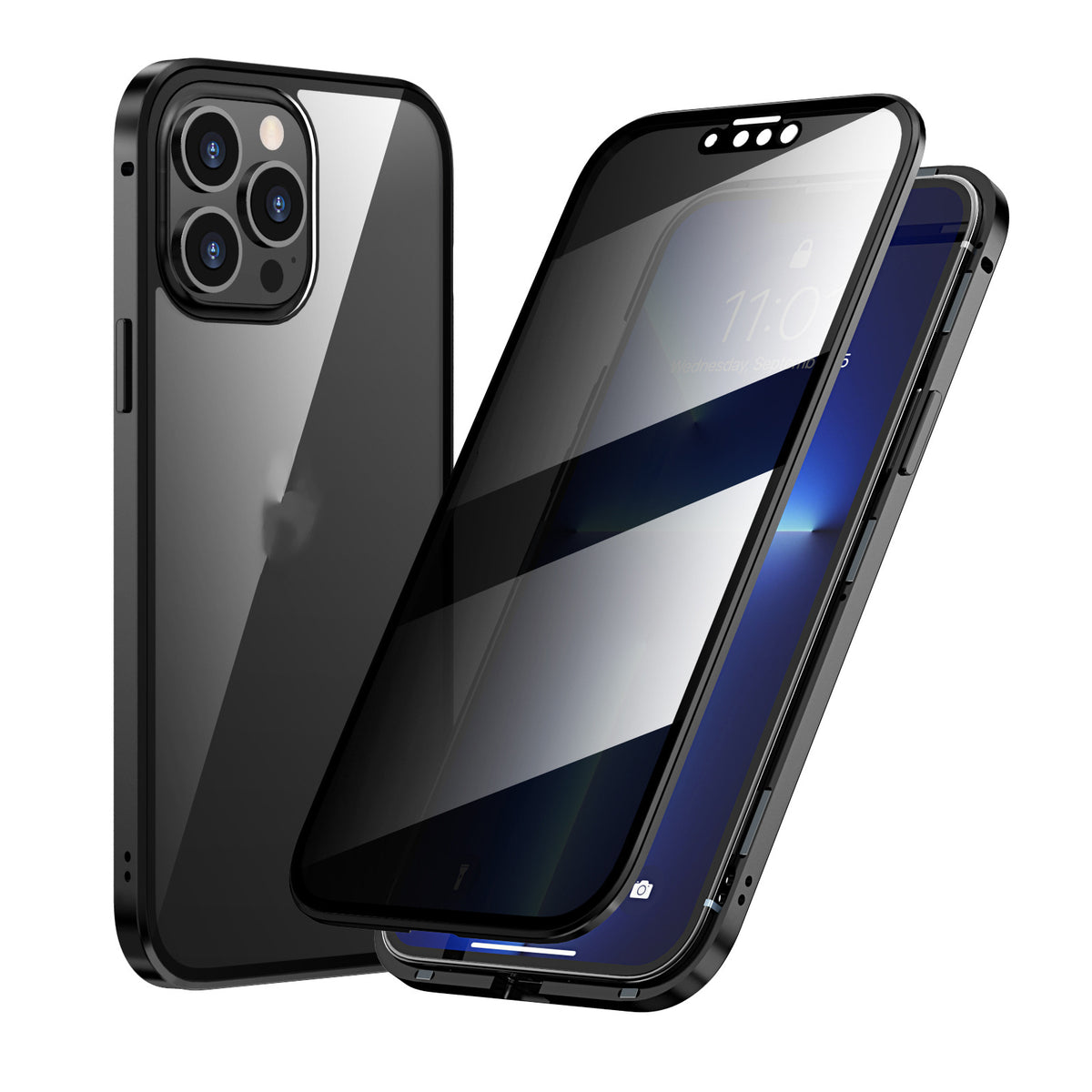 Protection de la vie privée Magneto Phone Case Double face métal cadre