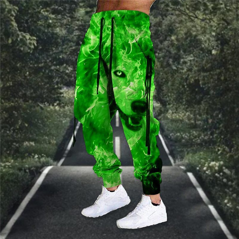 Pantalon retro Harem drawstring élastique avec imprimé animal 3D pour hommes Pantalons athlétique