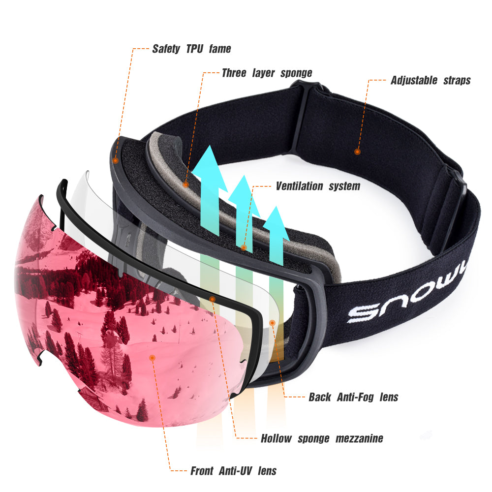 Lunettes de ski anti-fog double couche