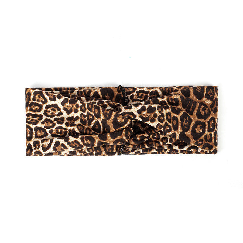 Leopard imprimé bande de tête de traction croisée avec large brim