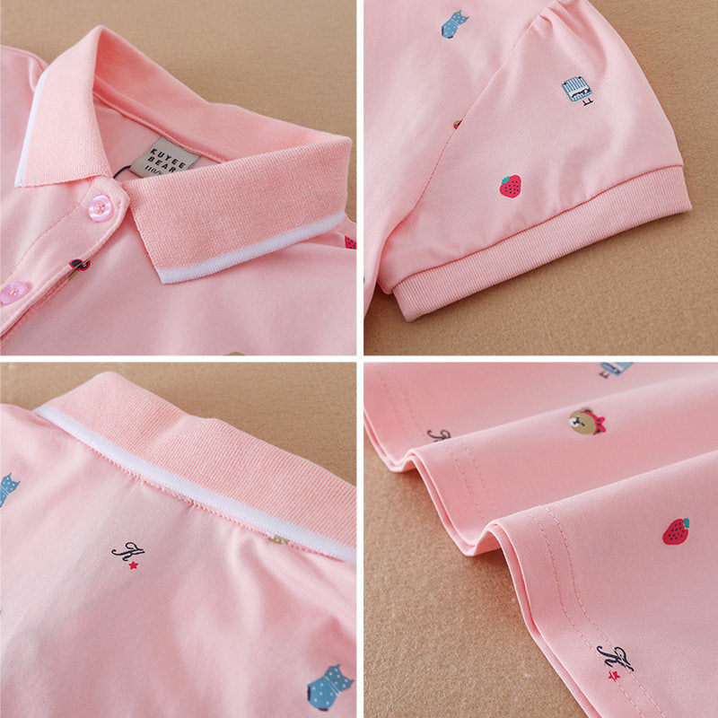 Fashionable Floral-print Top Pour Filles Bébés Chemise à manches demi