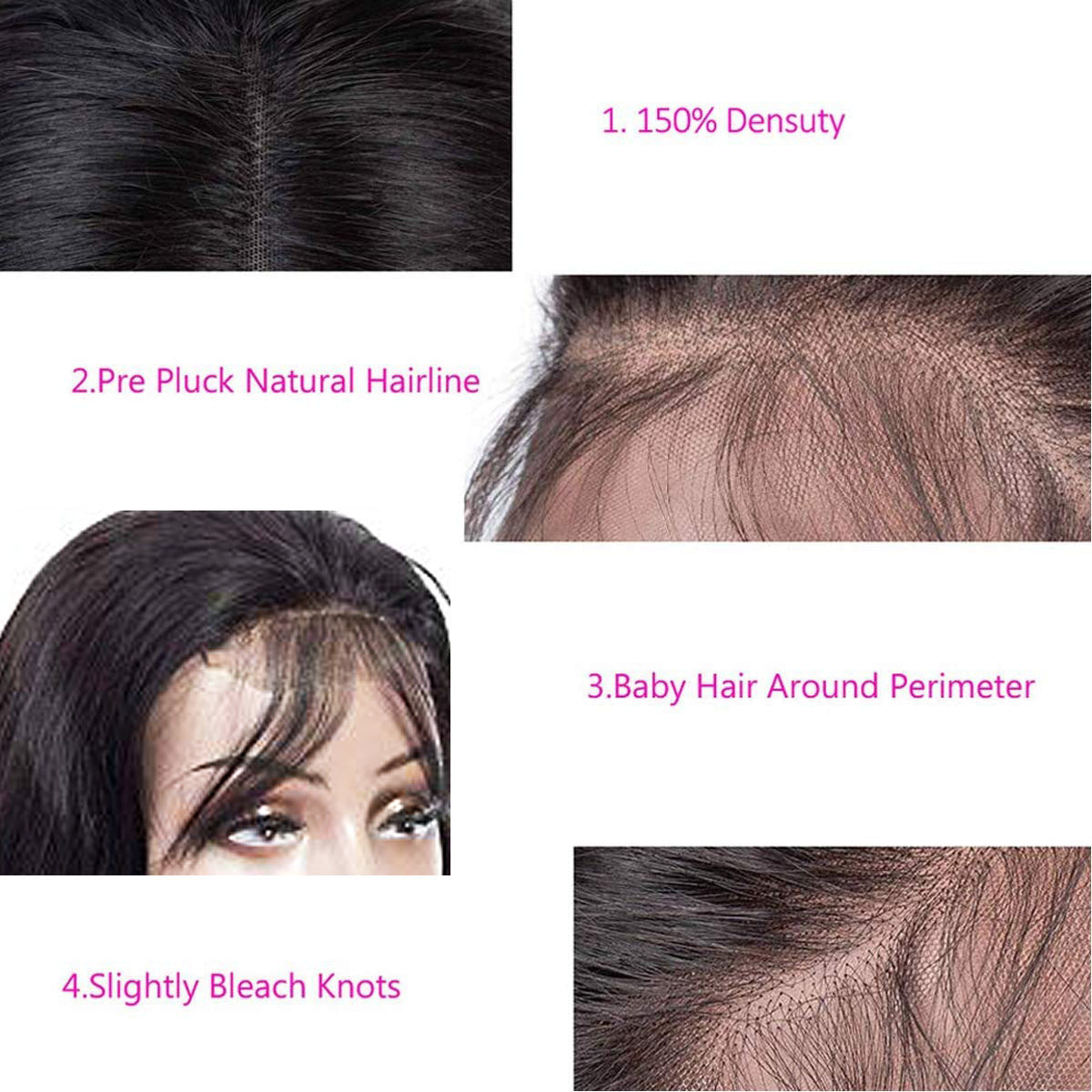 Perruque naturelle cheveux réels avant la dentelle noir
