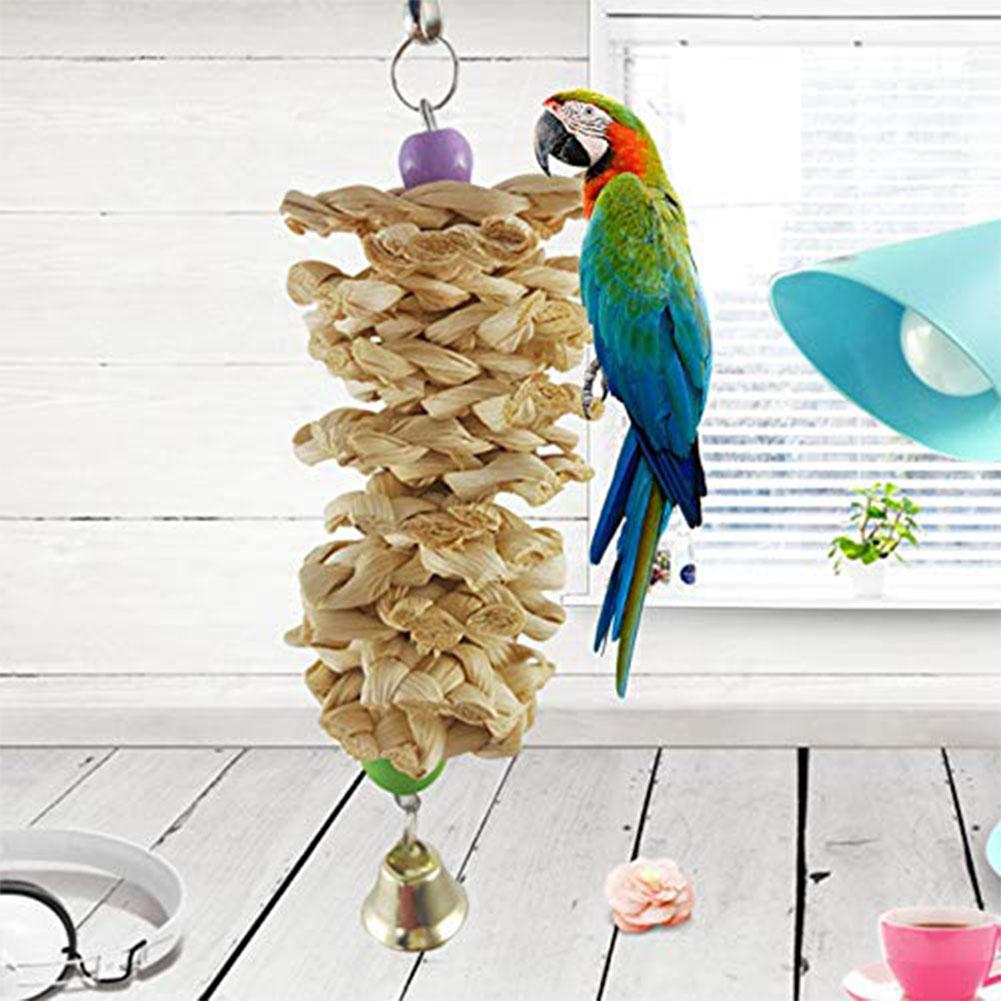 Jouet de perroquet d'oiseau avec Cage de suspension de bite en bois naturel de Bell