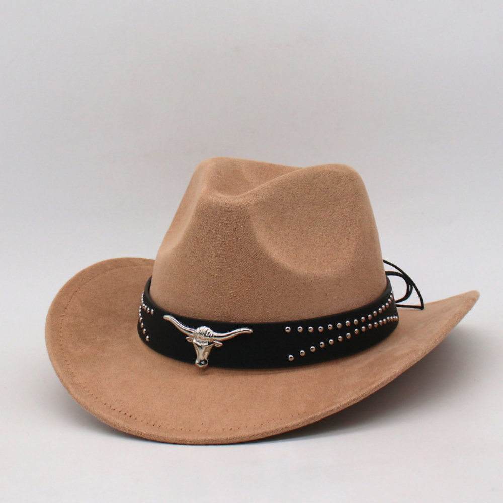 Chapeau rétro Western Cowboy avec boucles décoratives en corne - Casquette en cuir pour parents et enfants