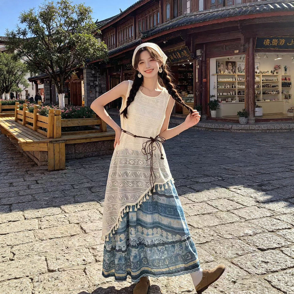 Robe décontractée sans manches de style ethnique pour femmes