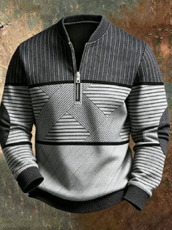 Homme imprimé demi-zip pullover manches longues Hoodie