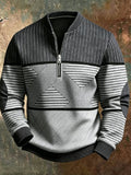 Homme imprimé demi-zip pullover manches longues Hoodie