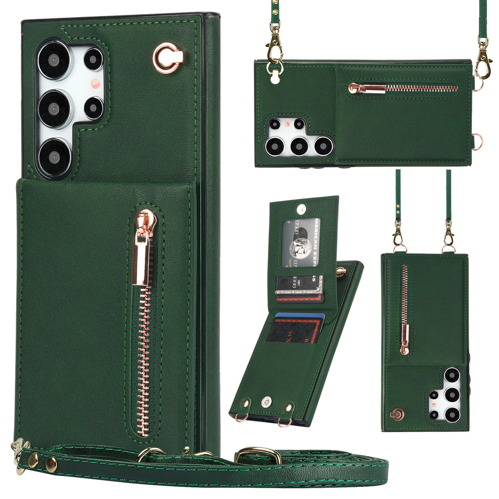 Card Crossbody Zipper Coque de téléphone en cuir