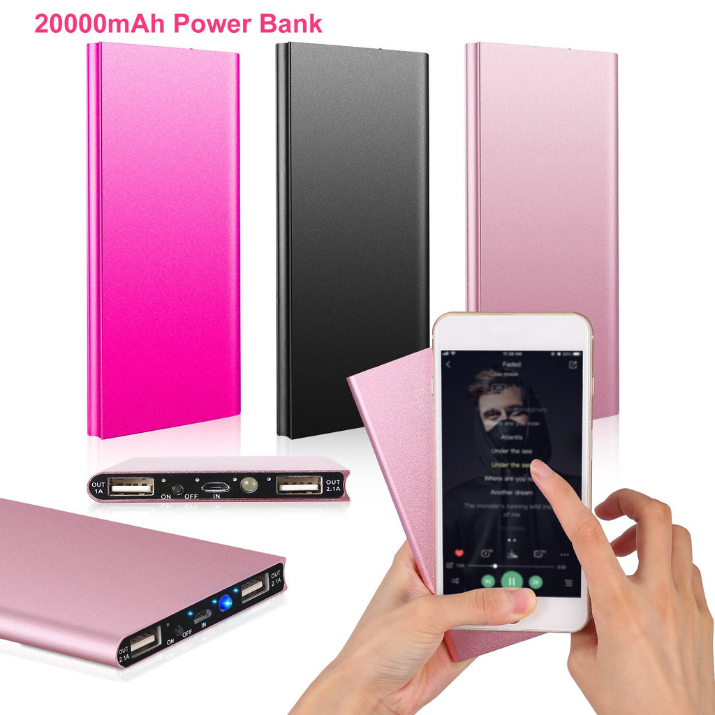 20000mAh Power Bank Pack de batterie externe ultra-mince Chargeur de téléphone Port USB double