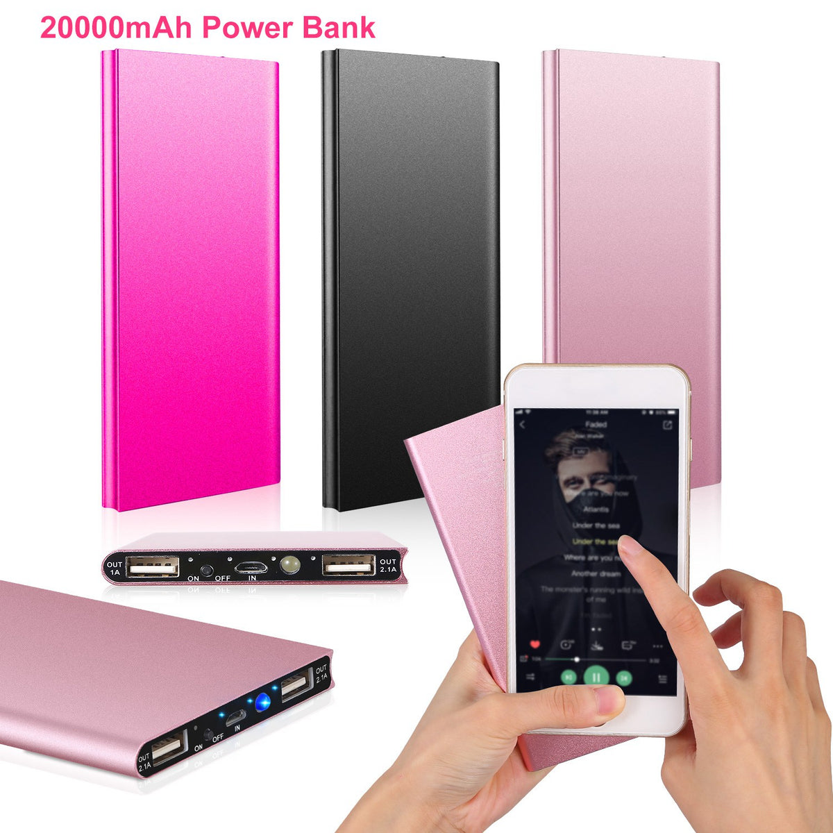 20000mAh Power Bank Pack de batterie externe ultra-mince Chargeur de téléphone Port USB double