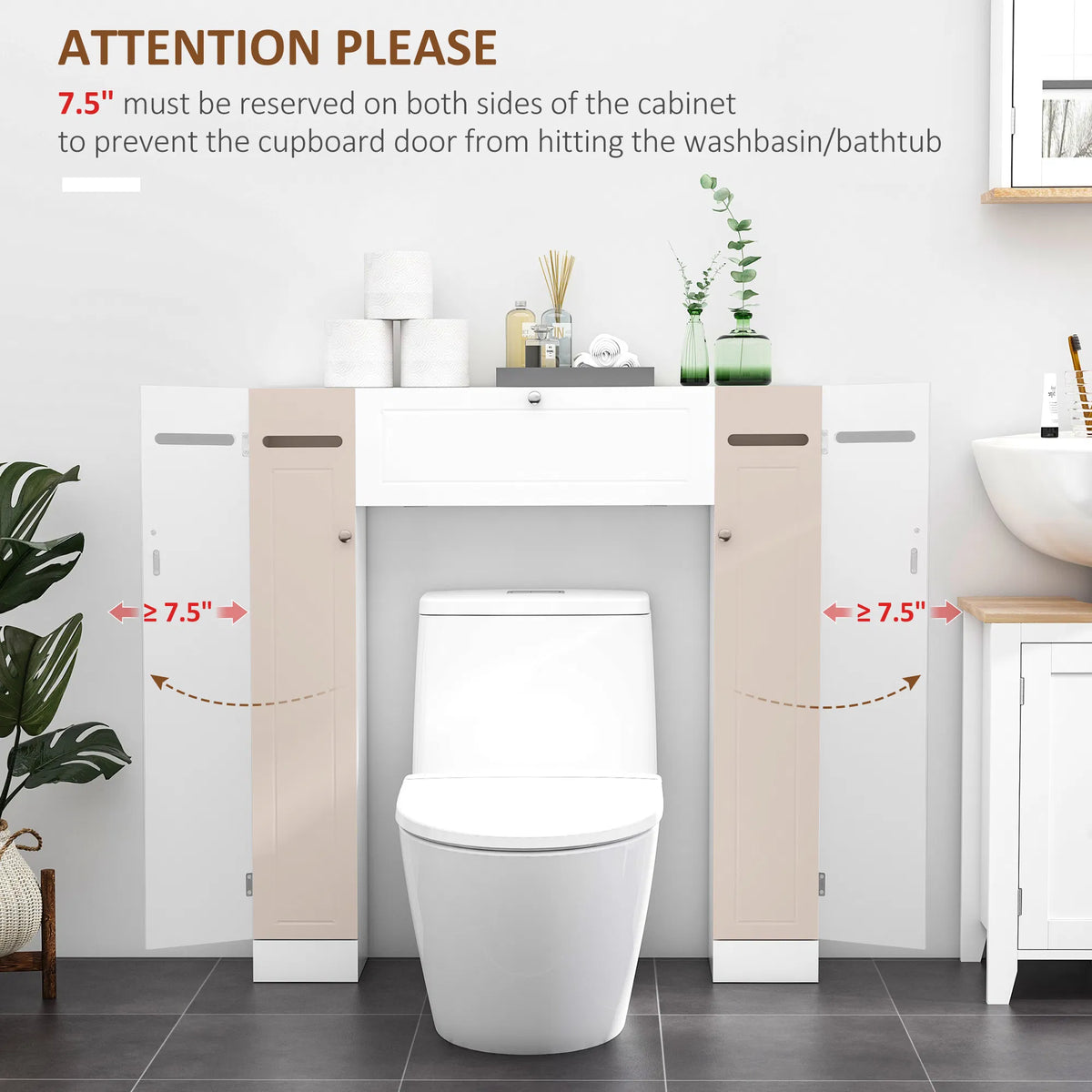 Sur le cabinet de rangement des toilettes