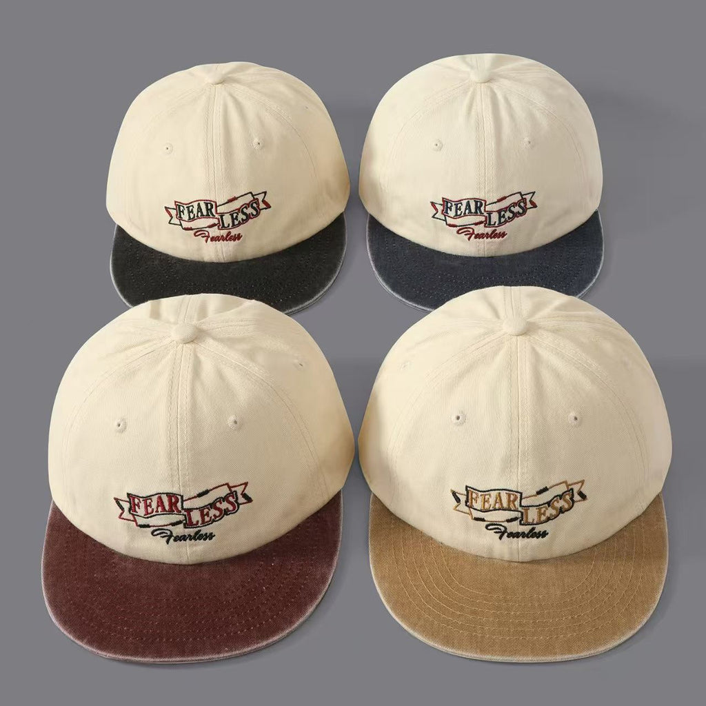 Street Casual Vintage Détresse Multi-couleur Brimmed Lettre brodée Bride plate Baseball