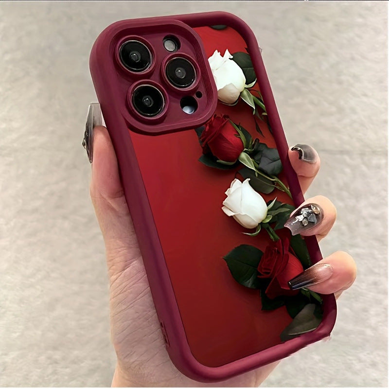 Étui de téléphone en silicone imprimé rouge rose blanc vin
