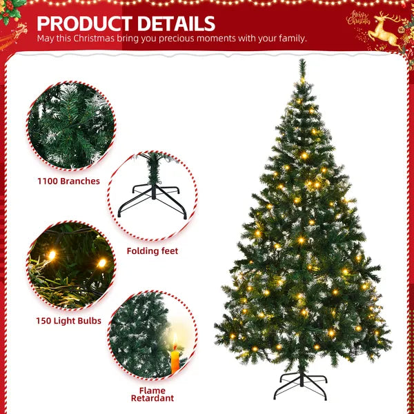 7 FT Arbre de Noël artificiel enneigé avec bricolage 150 lumières chaudes