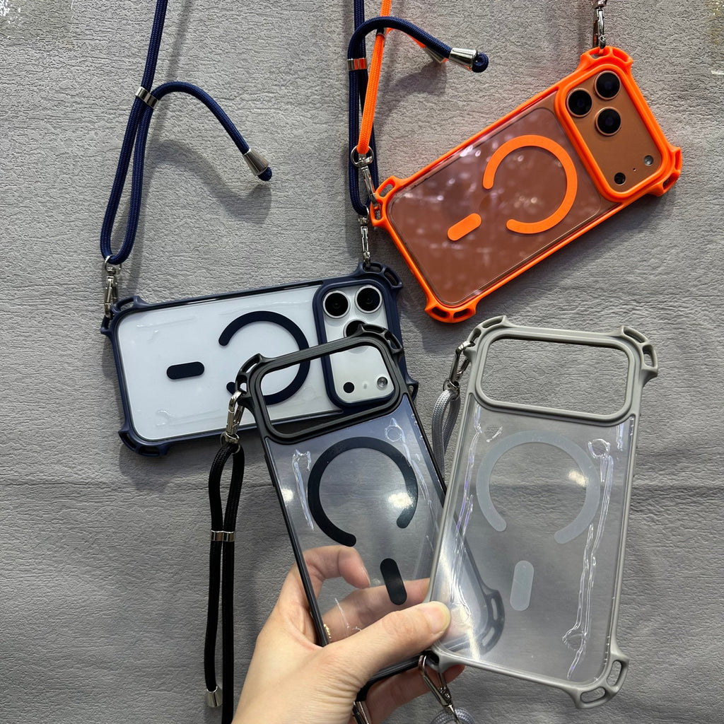 Magnétique Four Corner Drop Housse de téléphone avec une lanière diagonale