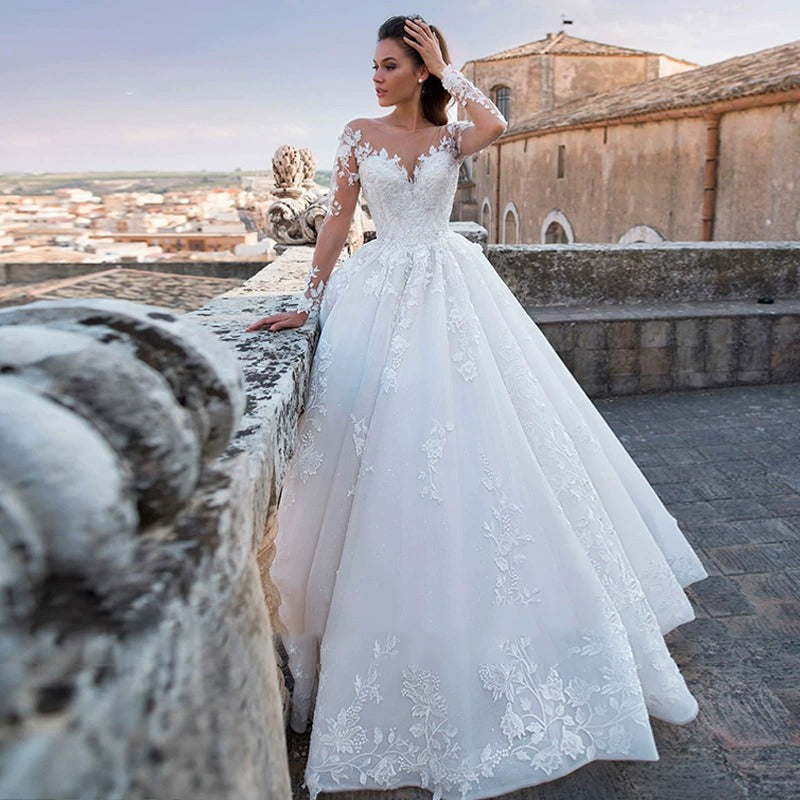 Robe à manches longues à col V mince rétro